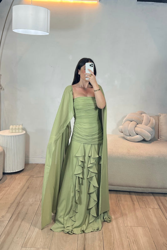 VESTIDO VERDE OLIVO MANGAS