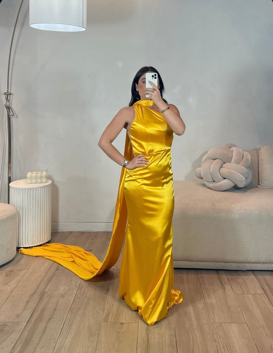VESTIDO AMARILLO SATIN  STOLA