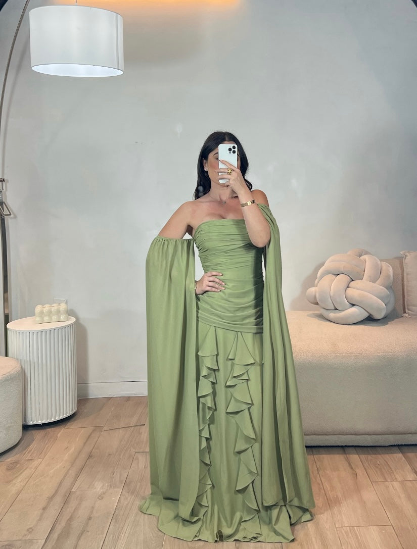 VESTIDO VERDE OLIVO MANGAS